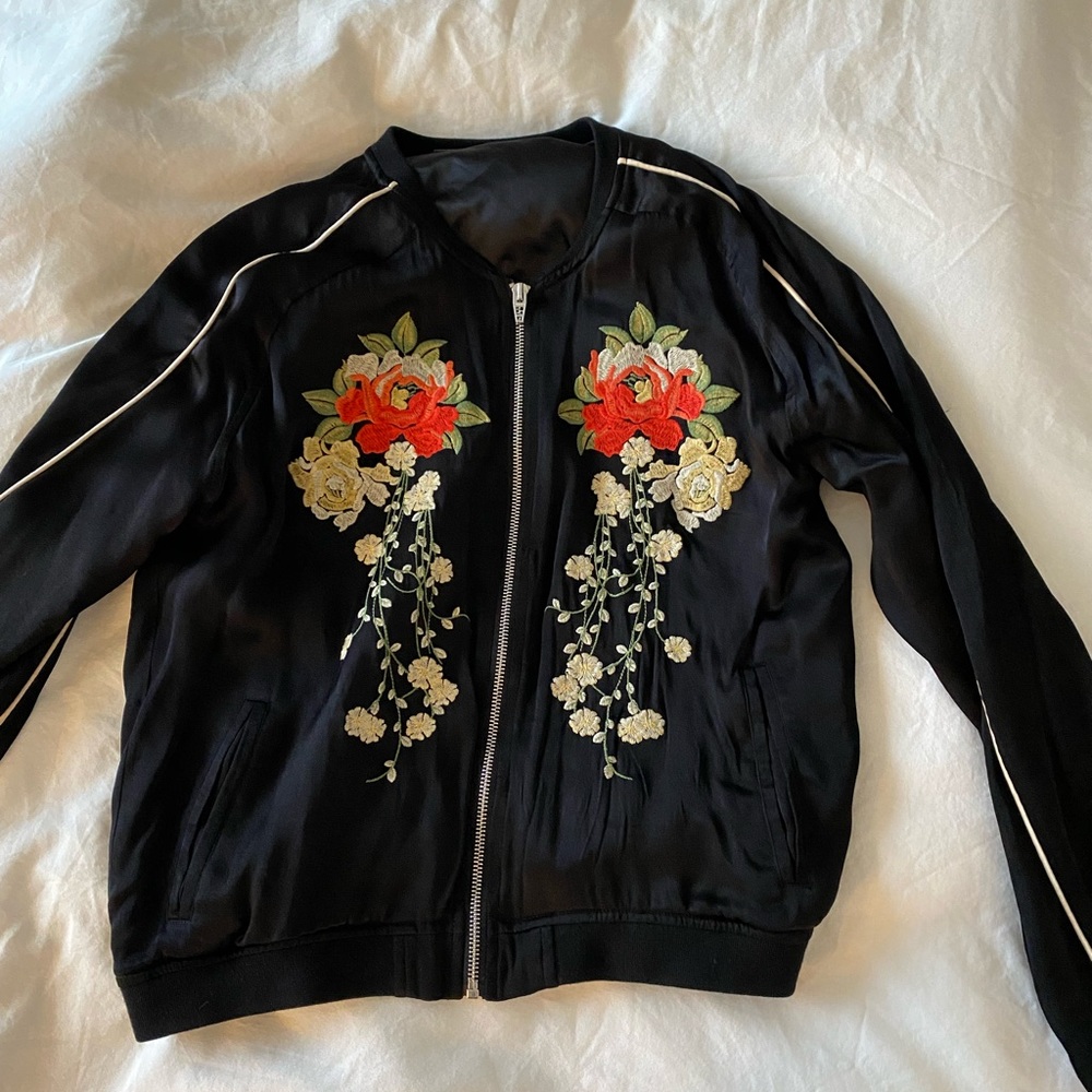 blank NYC Silk and Embroidered bomber Jacket